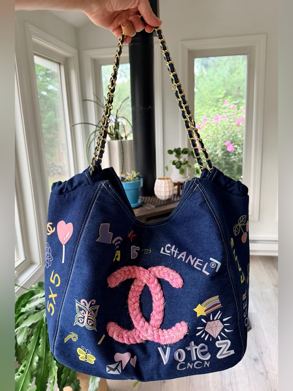 NEW with Dust Bag Source Unknown Chanel Night Flight Denim Tote w Gold Hardware